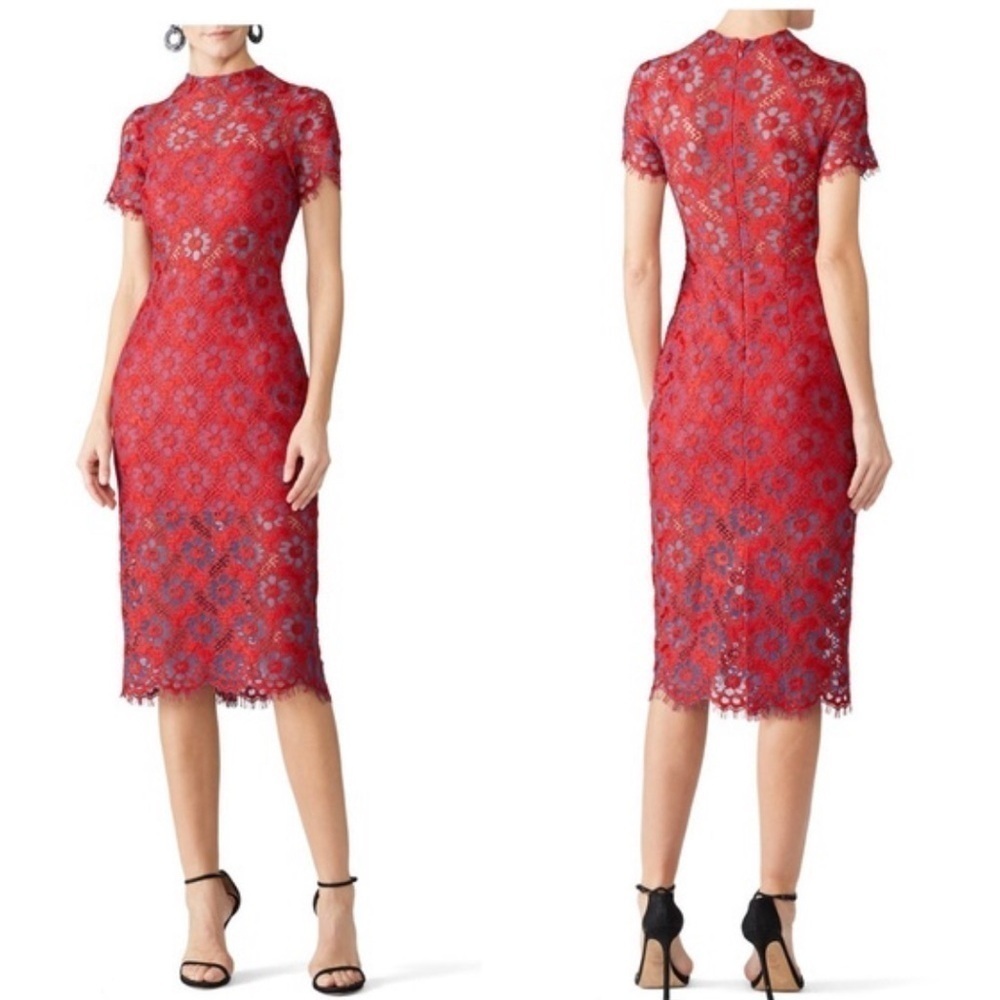 Alexis Leona Red Lace Midi Cut Out Dress
